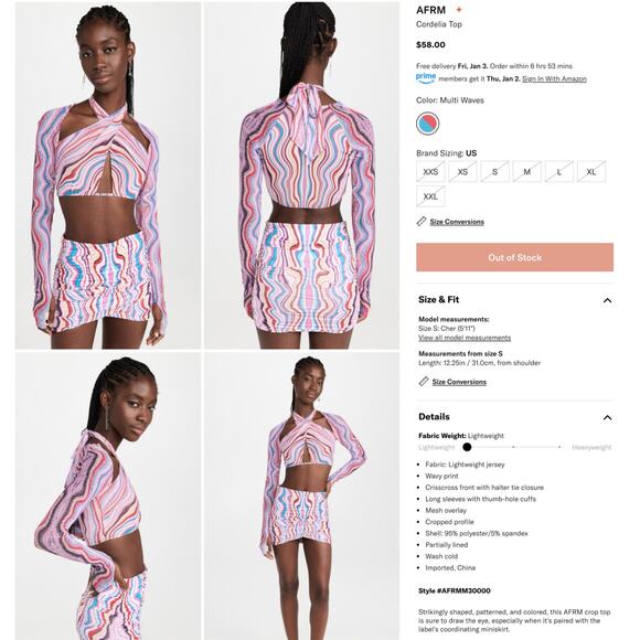 AFRM Cordelia Multi Wave Mesh Psychedelic Rave Festival Top NWT XL - Picture 4 of 11